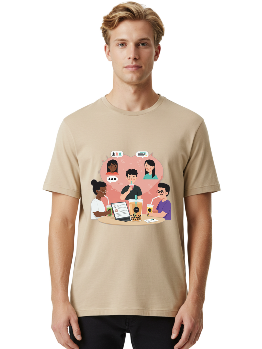 Bubble-Tea-Friends Men'S Graphic Tee, 100% Cotton, Comfortable Casual Summer Wear, Machine Washable, Vintage Camera, Old Camera, Antique Camera, Black Camera, Classic Photography, Photography Equipment, Nostalgic Device, Film Camera, Bal891