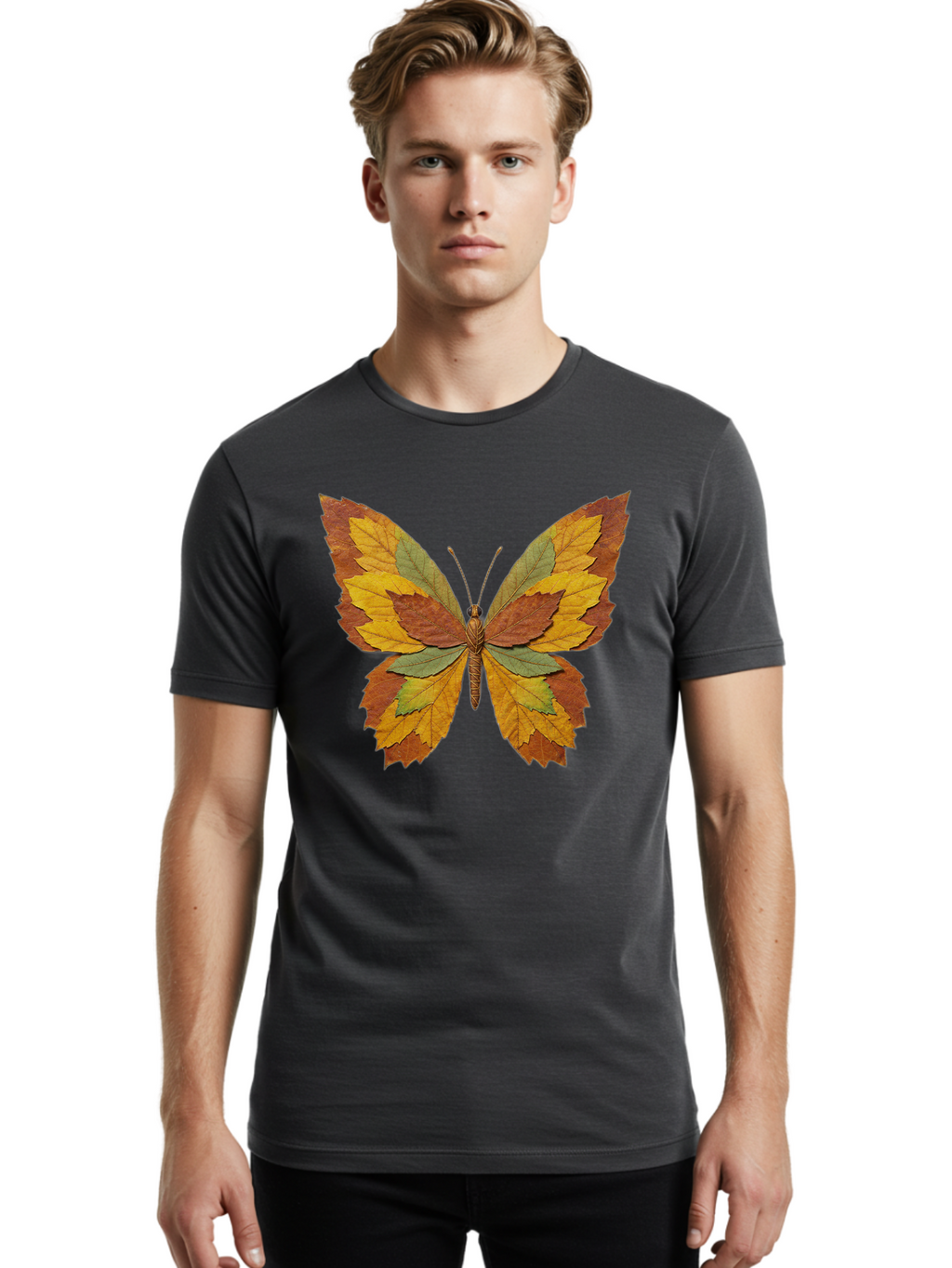 Butterfly-Made-Of-Leaves Men'S Graphic Tee, 100% Cotton, Comfortable Casual Summer Wear, Machine Washable, Vintage Camera, Old Camera, Antique Camera, Black Camera, Classic Photography, Photography Equipment, Nostalgic Device, Film Camera, Bal914