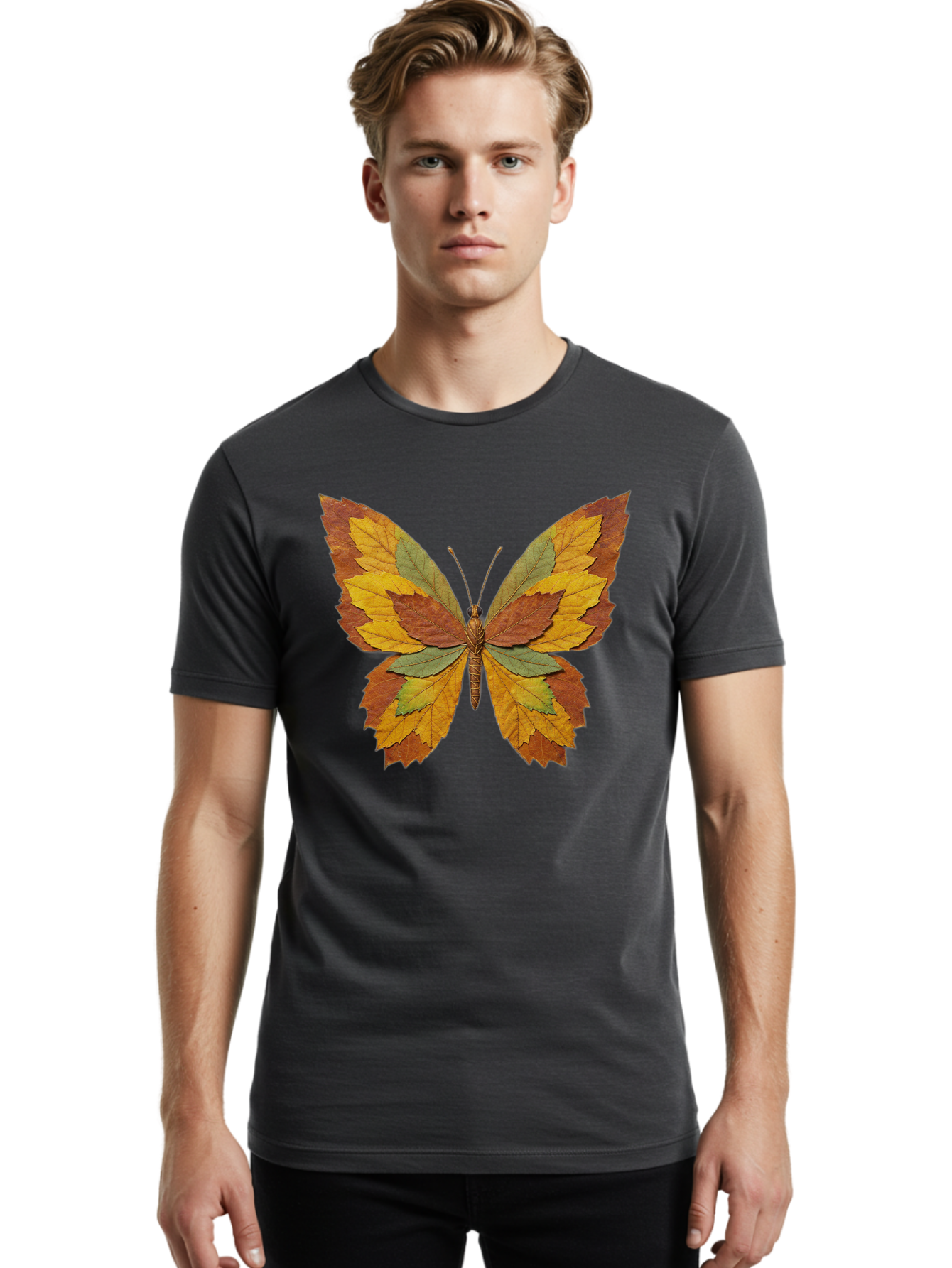 Butterfly-Made-Of-Leaves Men'S Graphic Tee, 100% Cotton, Comfortable Casual Summer Wear, Machine Washable, Vintage Camera, Old Camera, Antique Camera, Black Camera, Classic Photography, Photography Equipment, Nostalgic Device, Film Camera, Bal914