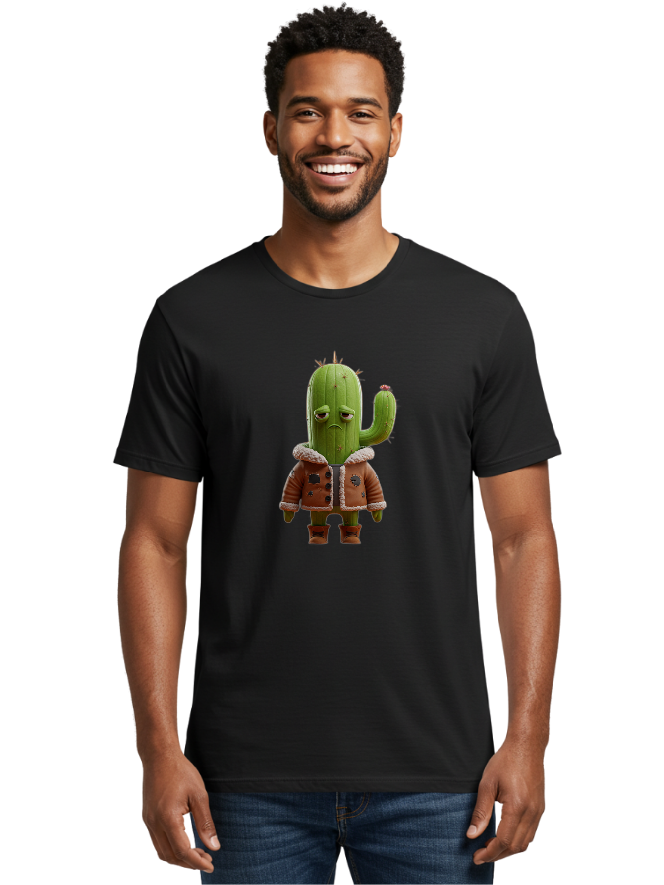 Cactus-In-Aviator-Jacket Men'S Graphic Tee, 100% Cotton, Comfortable Casual Summer Wear, Machine Washable, Vintage Camera, Old Camera, Antique Camera, Black Camera, Classic Photography, Photography Equipment, Nostalgic Device, Film Camera, Bal920