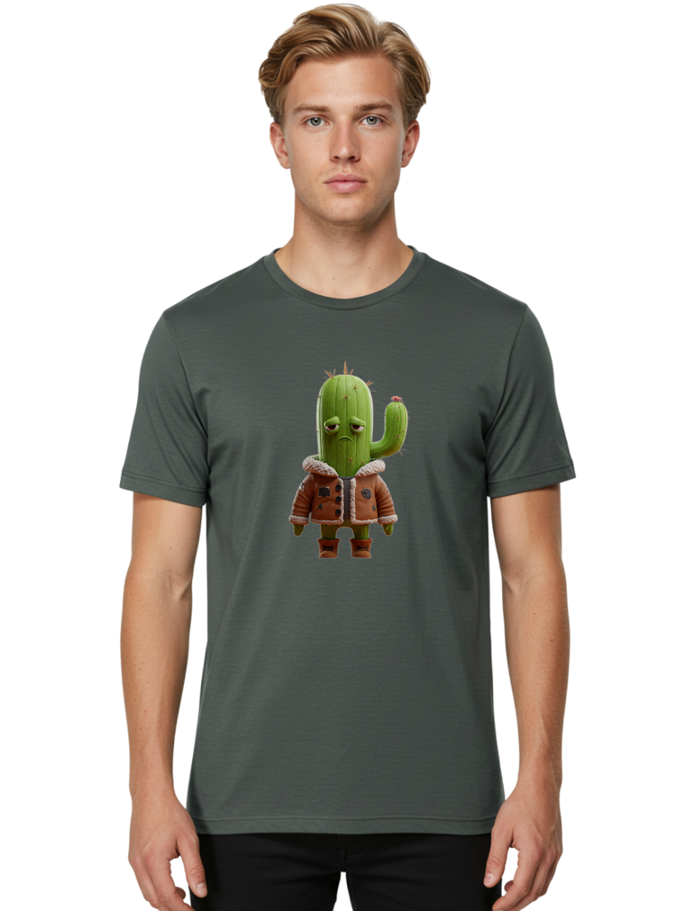 Cactus-In-Aviator-Jacket Men'S Graphic Tee, 100% Cotton, Comfortable Casual Summer Wear, Machine Washable, Vintage Camera, Old Camera, Antique Camera, Black Camera, Classic Photography, Photography Equipment, Nostalgic Device, Film Camera, Bal920