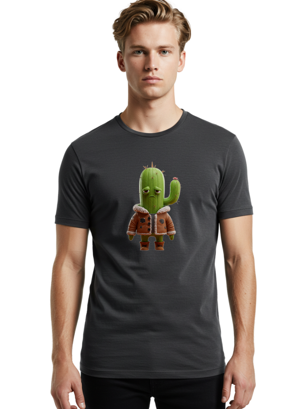 Cactus-In-Aviator-Jacket Men'S Graphic Tee, 100% Cotton, Comfortable Casual Summer Wear, Machine Washable, Vintage Camera, Old Camera, Antique Camera, Black Camera, Classic Photography, Photography Equipment, Nostalgic Device, Film Camera, Bal920