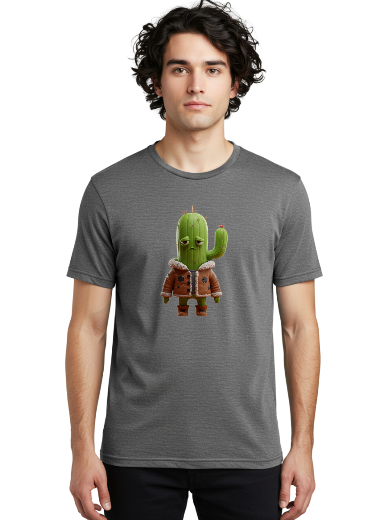 Cactus-In-Aviator-Jacket Men'S Graphic Tee, 100% Cotton, Comfortable Casual Summer Wear, Machine Washable, Vintage Camera, Old Camera, Antique Camera, Black Camera, Classic Photography, Photography Equipment, Nostalgic Device, Film Camera, Bal920