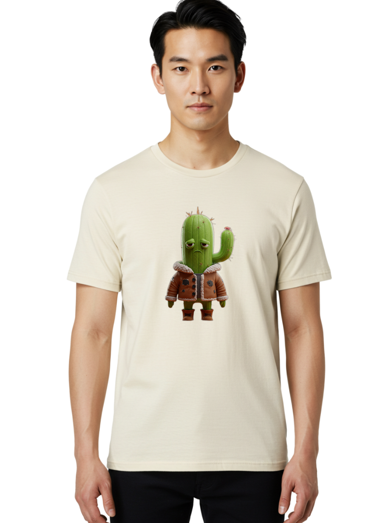 Cactus-In-Aviator-Jacket Men'S Graphic Tee, 100% Cotton, Comfortable Casual Summer Wear, Machine Washable, Vintage Camera, Old Camera, Antique Camera, Black Camera, Classic Photography, Photography Equipment, Nostalgic Device, Film Camera, Bal920
