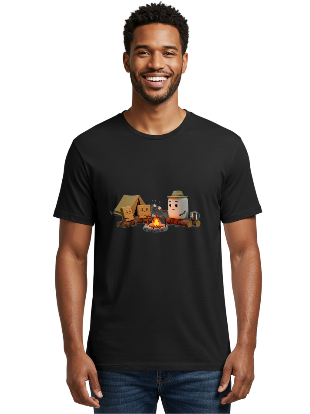 Camping-S-Mores Men'S Graphic Tee, 100% Cotton, Comfortable Casual Summer Wear, Machine Washable, Vintage Camera, Old Camera, Antique Camera, Black Camera, Classic Photography, Photography Equipment, Nostalgic Device, Film Camera, Camera Art Bal933
