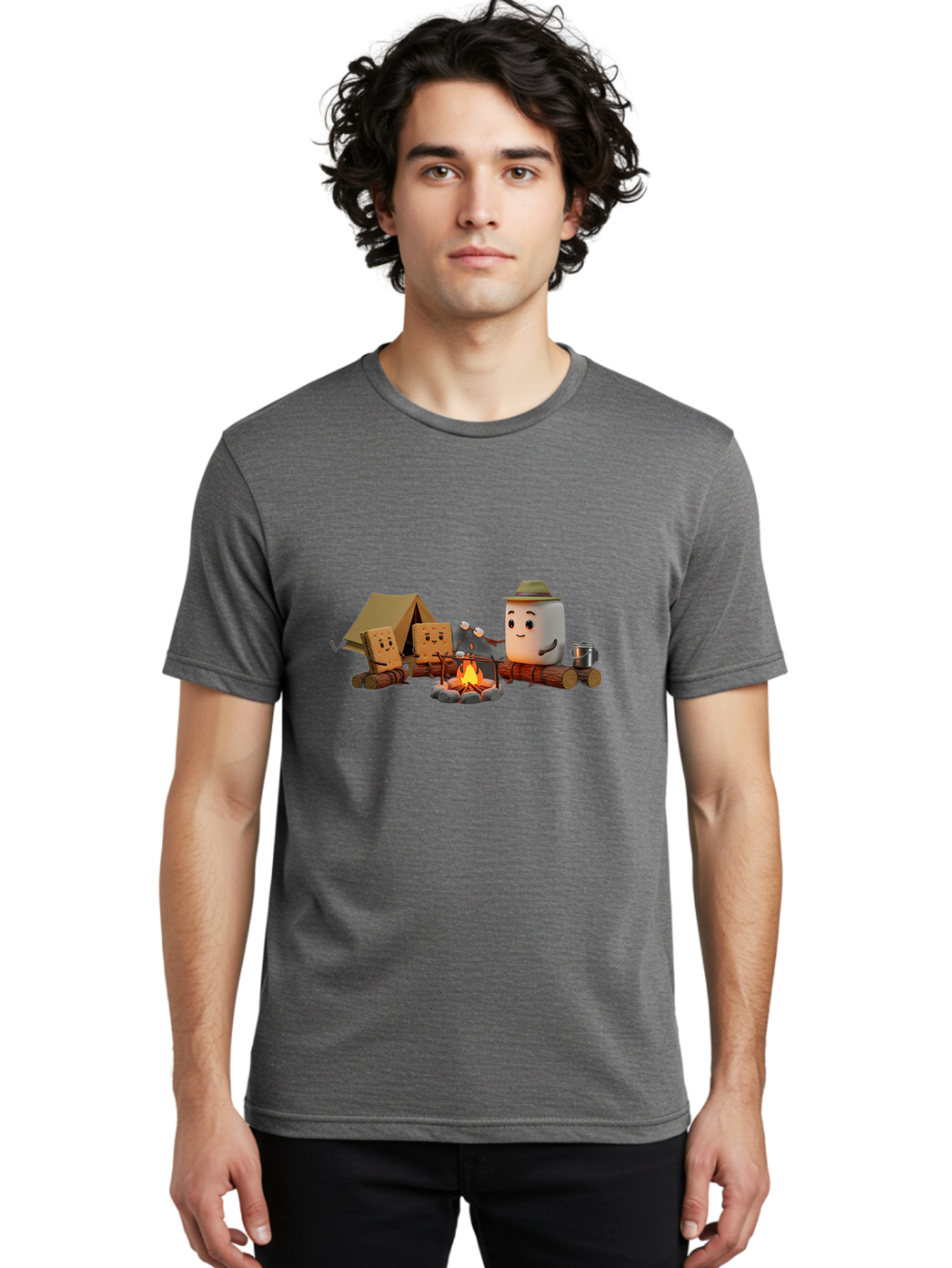 Camping-S-Mores Men'S Graphic Tee, 100% Cotton, Comfortable Casual Summer Wear, Machine Washable, Vintage Camera, Old Camera, Antique Camera, Black Camera, Classic Photography, Photography Equipment, Nostalgic Device, Film Camera, Camera Art Bal933