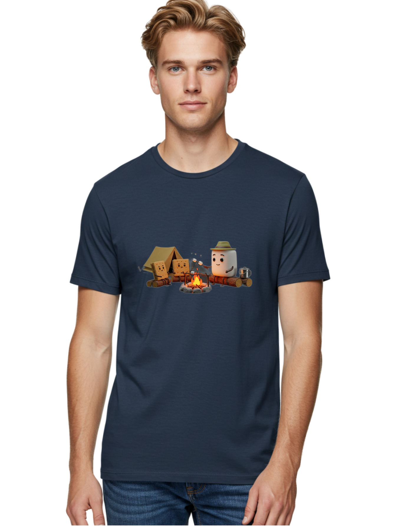 Camping-S-Mores Men'S Graphic Tee, 100% Cotton, Comfortable Casual Summer Wear, Machine Washable, Vintage Camera, Old Camera, Antique Camera, Black Camera, Classic Photography, Photography Equipment, Nostalgic Device, Film Camera, Camera Art Bal933