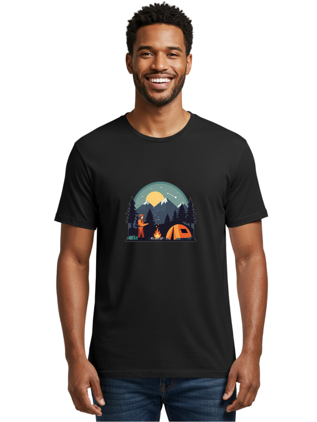 Camping-Under-The-Stars Men'S Graphic Tee, 100% Cotton, Comfortable Casual Summer Wear, Machine Washable, Vintage Camera, Old Camera, Antique Camera, Black Camera, Classic Photography, Photography Equipment, Nostalgic Device, Film Camera, Bal934