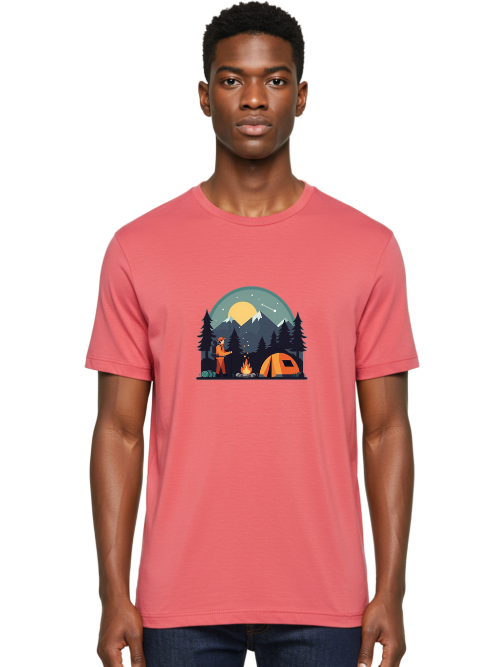 Camping-Under-The-Stars Men'S Graphic Tee, 100% Cotton, Comfortable Casual Summer Wear, Machine Washable, Vintage Camera, Old Camera, Antique Camera, Black Camera, Classic Photography, Photography Equipment, Nostalgic Device, Film Camera, Bal934