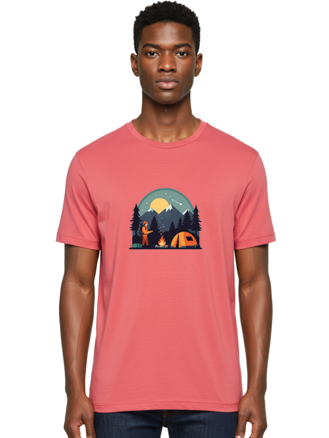 Camping-Under-The-Stars Men'S Graphic Tee, 100% Cotton, Comfortable Casual Summer Wear, Machine Washable, Vintage Camera, Old Camera, Antique Camera, Black Camera, Classic Photography, Photography Equipment, Nostalgic Device, Film Camera, Bal934