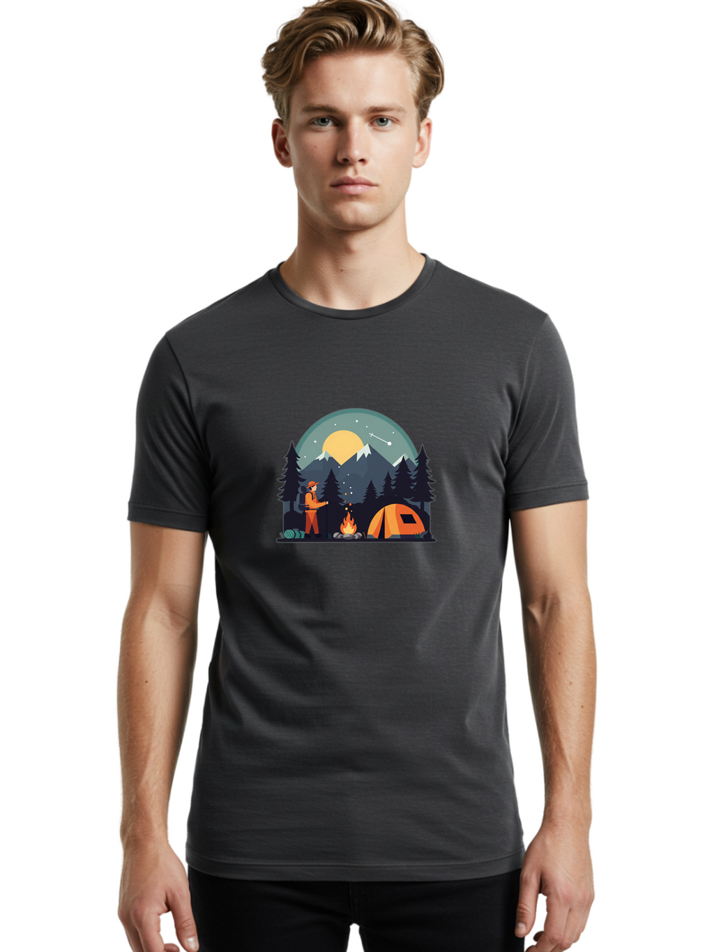 Camping-Under-The-Stars Men'S Graphic Tee, 100% Cotton, Comfortable Casual Summer Wear, Machine Washable, Vintage Camera, Old Camera, Antique Camera, Black Camera, Classic Photography, Photography Equipment, Nostalgic Device, Film Camera, Bal934