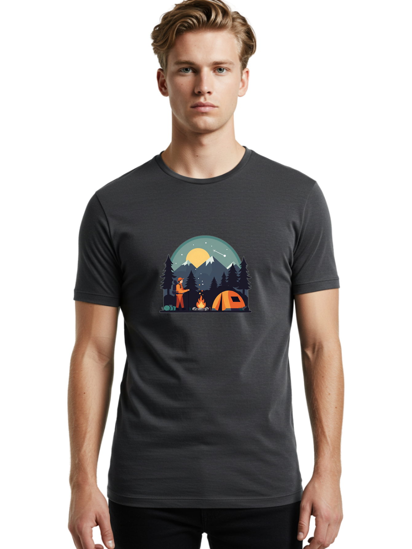 Camping-Under-The-Stars Men'S Graphic Tee, 100% Cotton, Comfortable Casual Summer Wear, Machine Washable, Vintage Camera, Old Camera, Antique Camera, Black Camera, Classic Photography, Photography Equipment, Nostalgic Device, Film Camera, Bal934