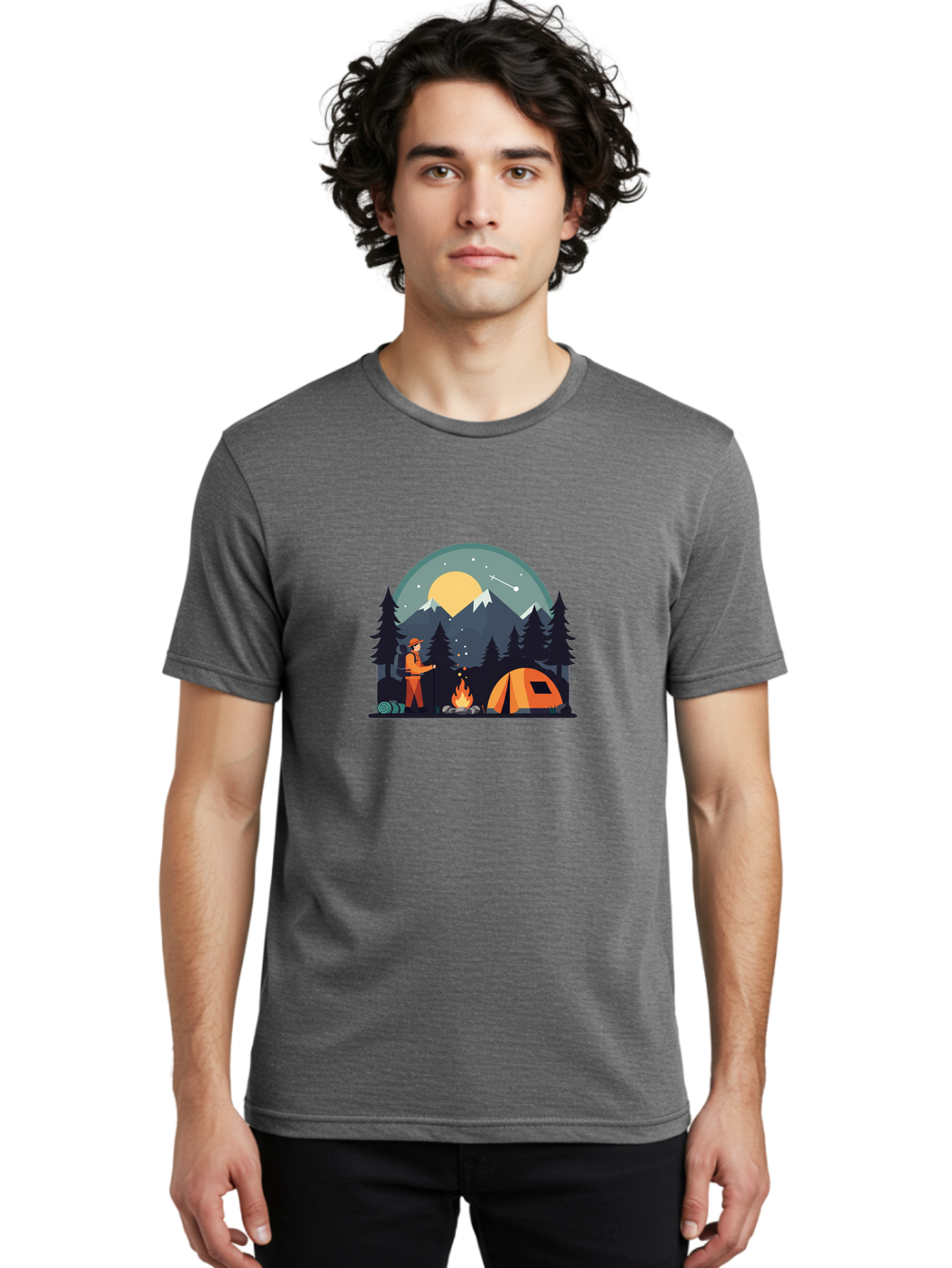 Camping-Under-The-Stars Men'S Graphic Tee, 100% Cotton, Comfortable Casual Summer Wear, Machine Washable, Vintage Camera, Old Camera, Antique Camera, Black Camera, Classic Photography, Photography Equipment, Nostalgic Device, Film Camera, Bal934