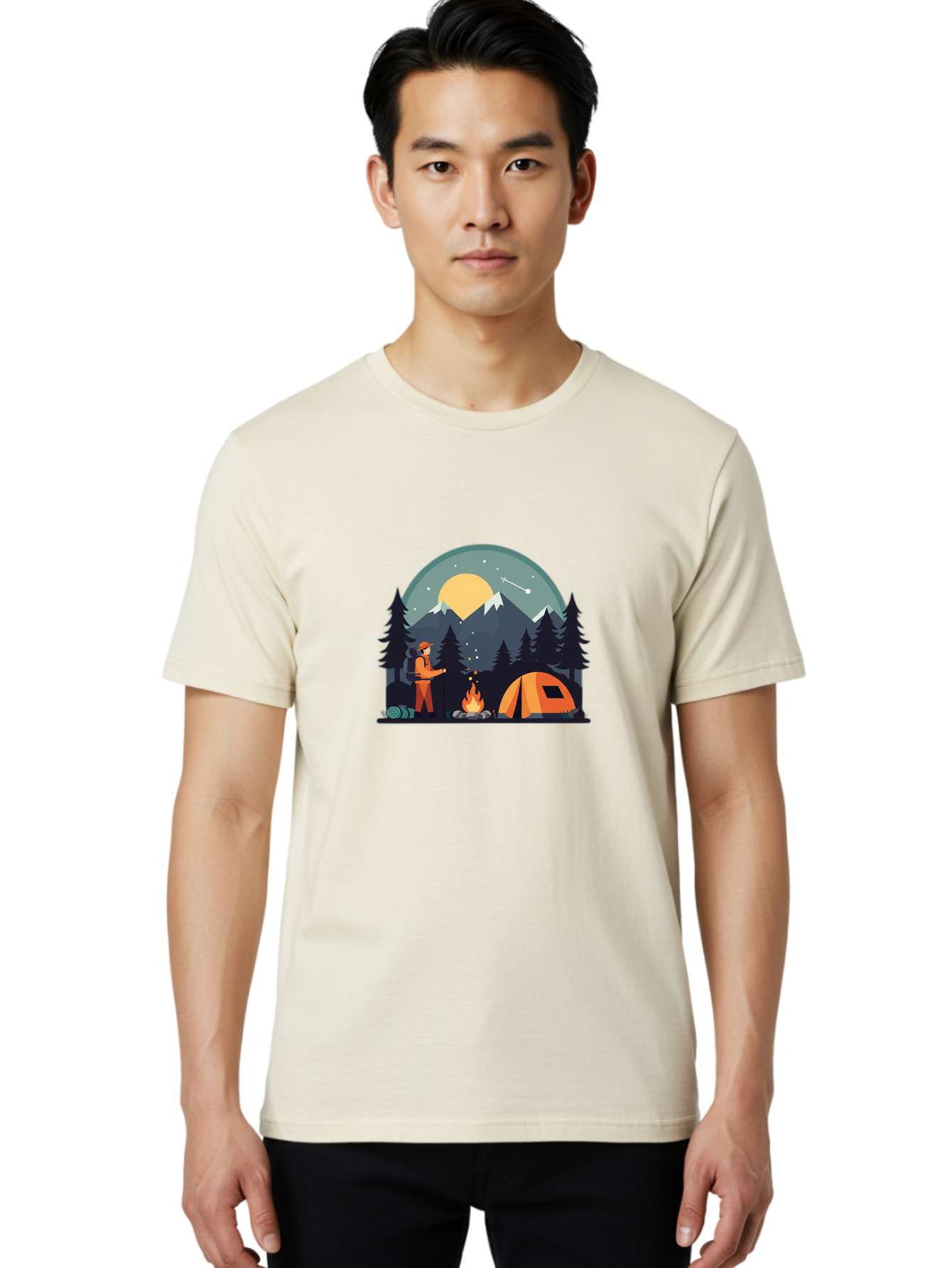 Camping-Under-The-Stars Men'S Graphic Tee, 100% Cotton, Comfortable Casual Summer Wear, Machine Washable, Vintage Camera, Old Camera, Antique Camera, Black Camera, Classic Photography, Photography Equipment, Nostalgic Device, Film Camera, Bal934