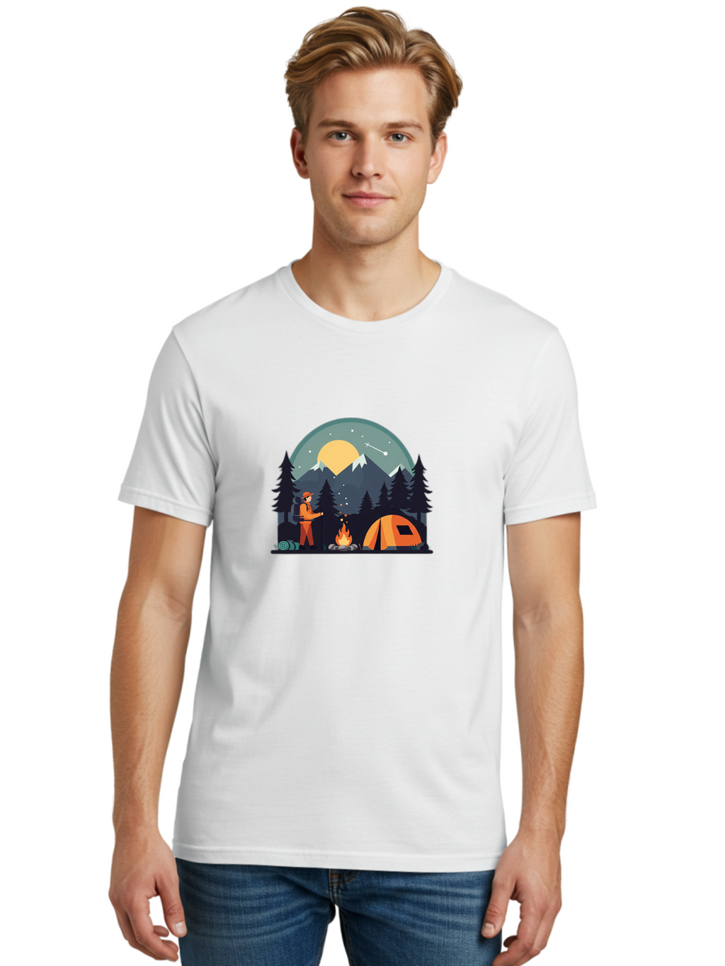 Camping-Under-The-Stars Men'S Graphic Tee, 100% Cotton, Comfortable Casual Summer Wear, Machine Washable, Vintage Camera, Old Camera, Antique Camera, Black Camera, Classic Photography, Photography Equipment, Nostalgic Device, Film Camera, Bal934