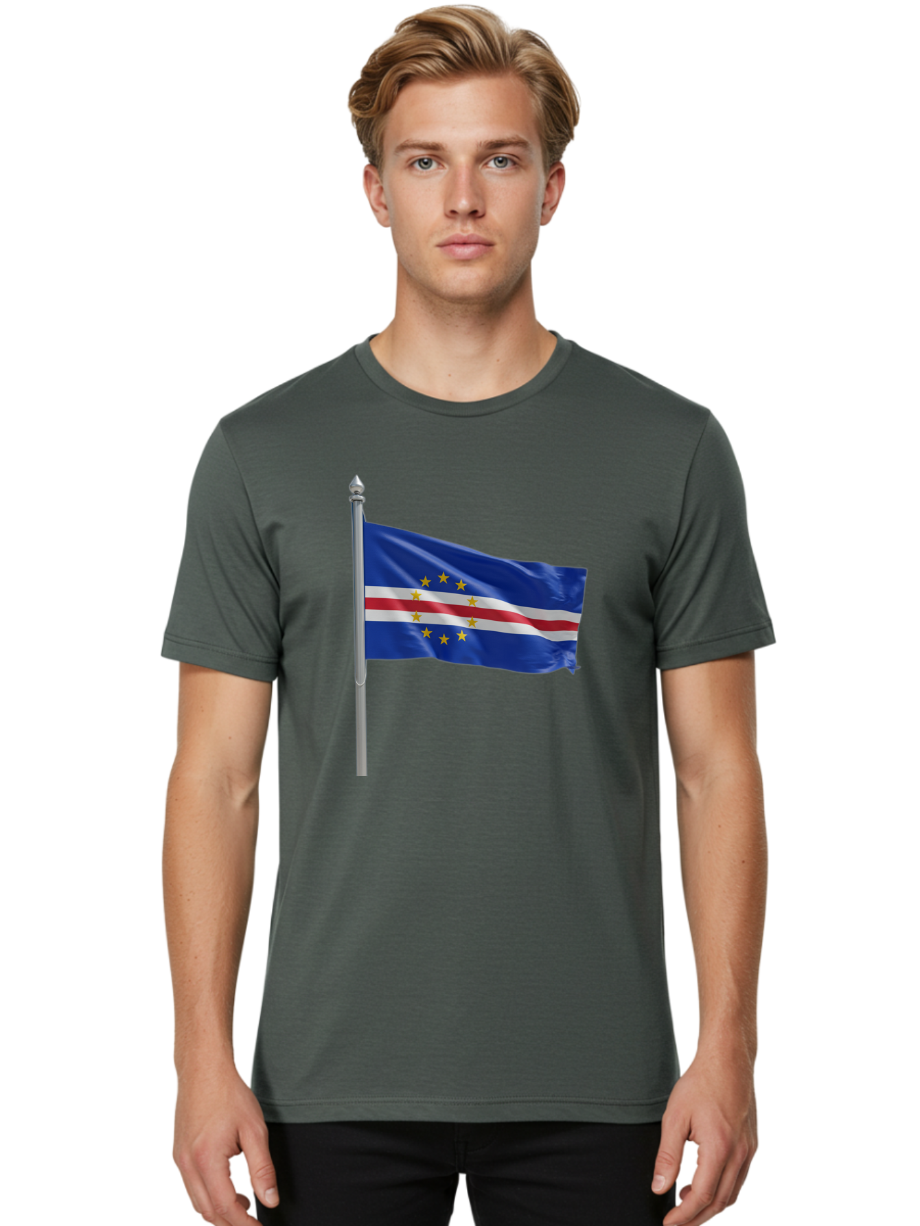 Cape-Verde-Flag Men'S Graphic Tee, 100% Cotton, Comfortable Casual Summer Wear, Machine Washable, Vintage Camera, Old Camera, Antique Camera, Black Camera, Classic Photography, Photography Equipment, Nostalgic Device, Film Camera, Camera Art Bal941