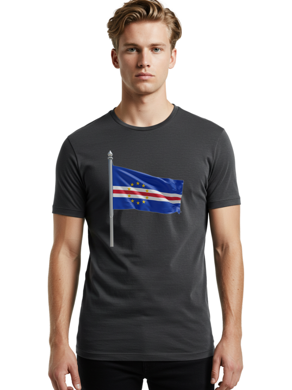 Cape-Verde-Flag Men'S Graphic Tee, 100% Cotton, Comfortable Casual Summer Wear, Machine Washable, Vintage Camera, Old Camera, Antique Camera, Black Camera, Classic Photography, Photography Equipment, Nostalgic Device, Film Camera, Camera Art Bal941