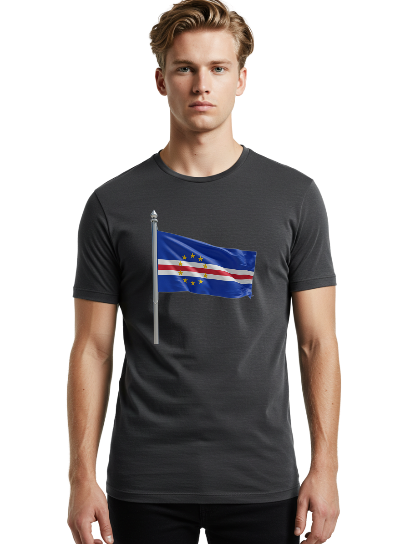 Cape-Verde-Flag Men'S Graphic Tee, 100% Cotton, Comfortable Casual Summer Wear, Machine Washable, Vintage Camera, Old Camera, Antique Camera, Black Camera, Classic Photography, Photography Equipment, Nostalgic Device, Film Camera, Camera Art Bal941