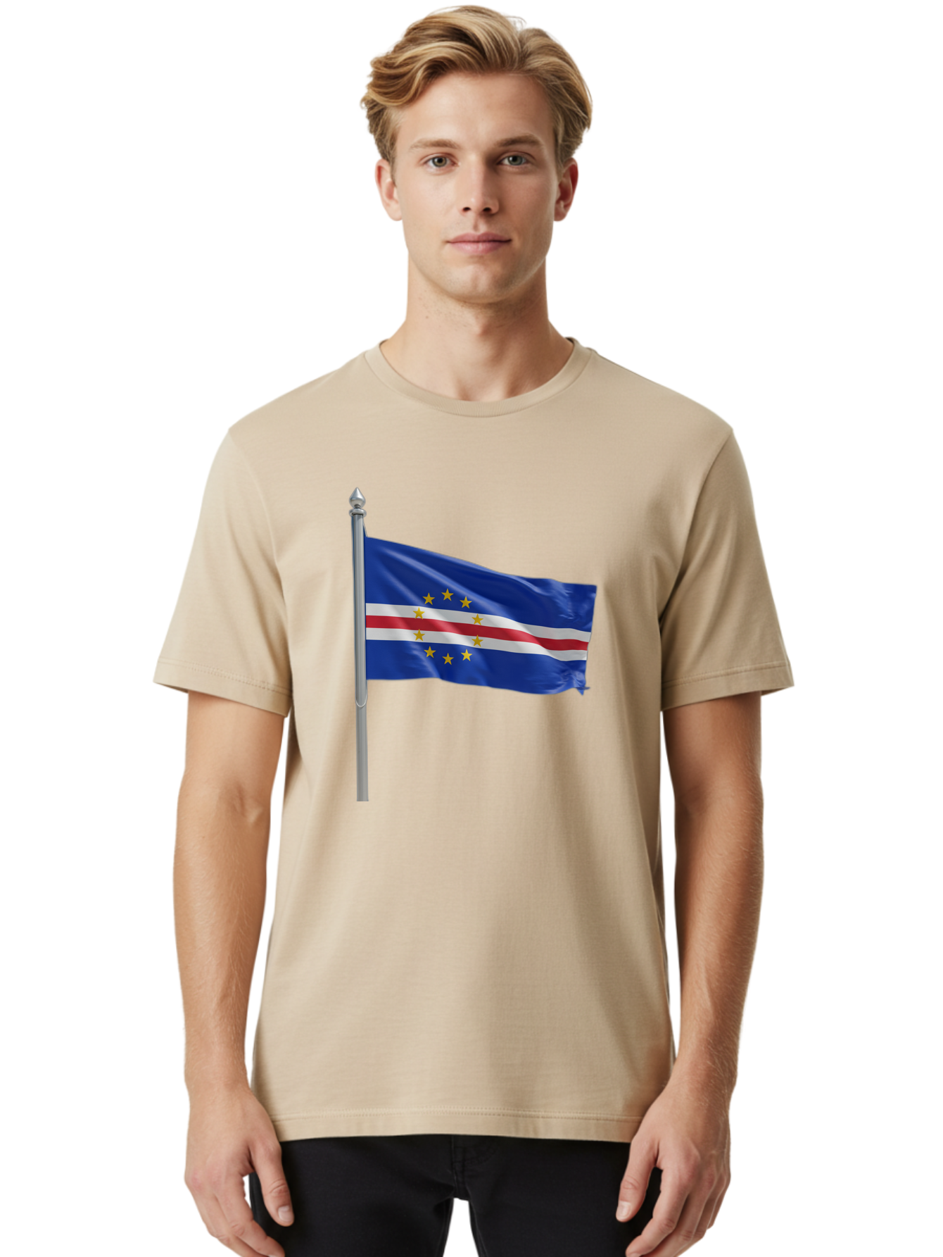 Cape-Verde-Flag Men'S Graphic Tee, 100% Cotton, Comfortable Casual Summer Wear, Machine Washable, Vintage Camera, Old Camera, Antique Camera, Black Camera, Classic Photography, Photography Equipment, Nostalgic Device, Film Camera, Camera Art Bal941