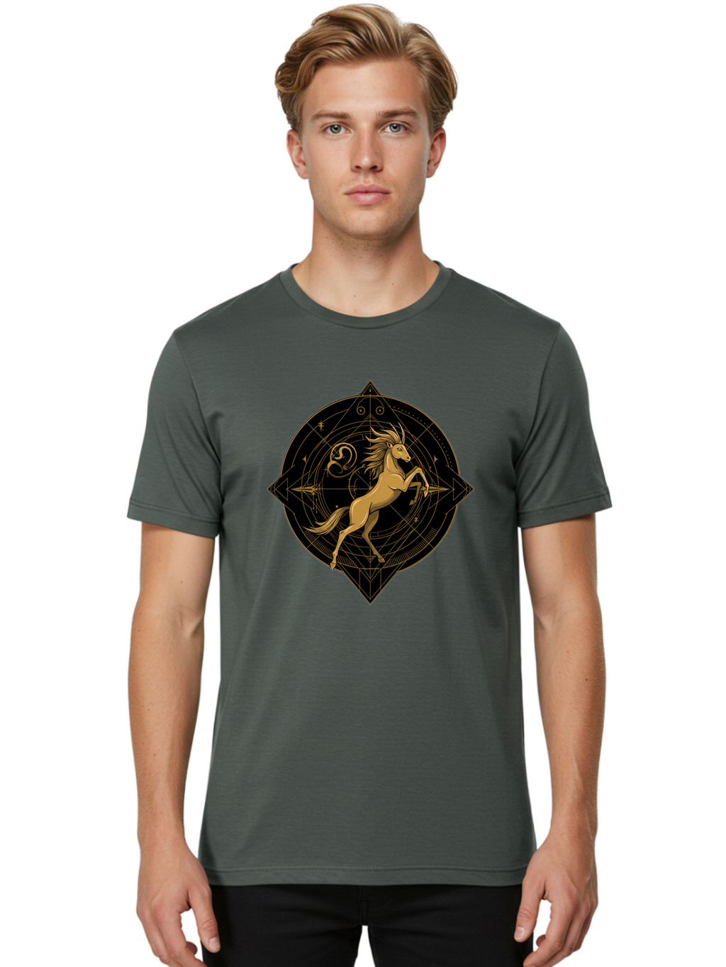 Capricorn-Zodiac-Symbol Men'S Graphic Tee, 100% Cotton, Comfortable Casual Summer Wear, Machine Washable, Vintage Camera, Old Camera, Antique Camera, Black Camera, Classic Photography, Photography Equipment, Nostalgic Device, Film Camera, Bal946