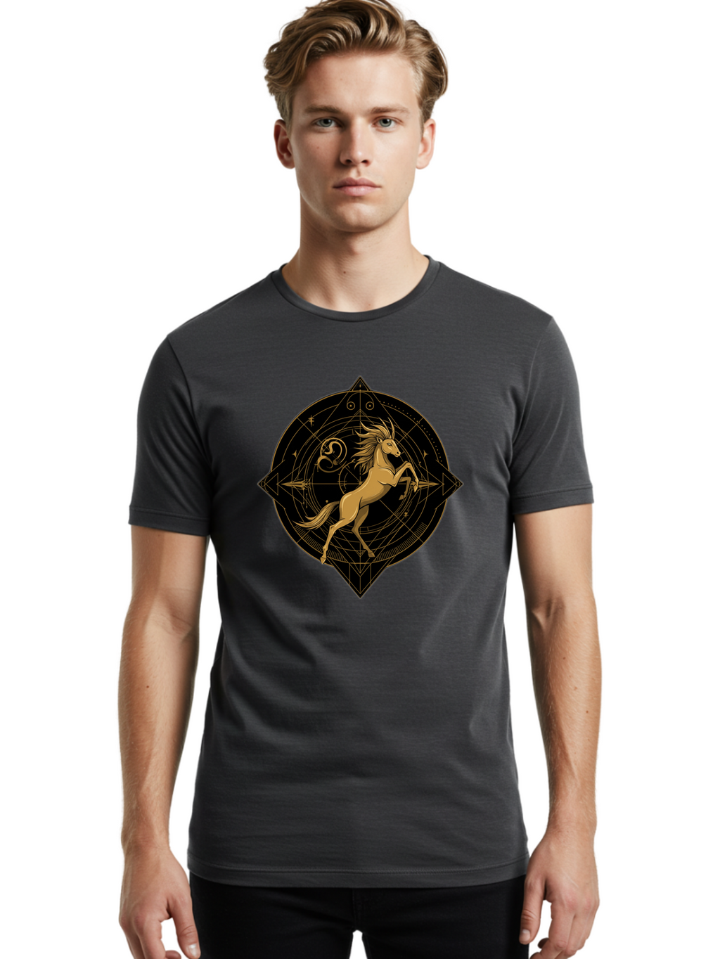Capricorn-Zodiac-Symbol Men'S Graphic Tee, 100% Cotton, Comfortable Casual Summer Wear, Machine Washable, Vintage Camera, Old Camera, Antique Camera, Black Camera, Classic Photography, Photography Equipment, Nostalgic Device, Film Camera, Bal946