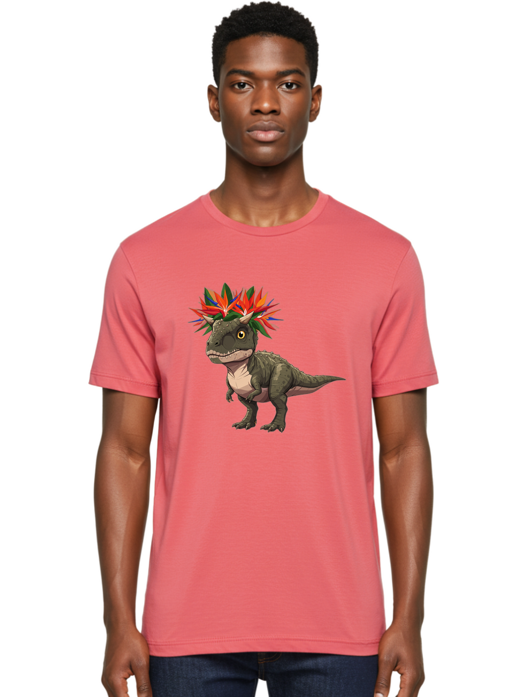Carnotaurus-With-Flowers Men'S Graphic Tee, 100% Cotton, Comfortable Casual Summer Wear, Machine Washable, Vintage Camera, Old Camera, Antique Camera, Black Camera, Classic Photography, Photography Equipment, Nostalgic Device, Film Camera, Bal949