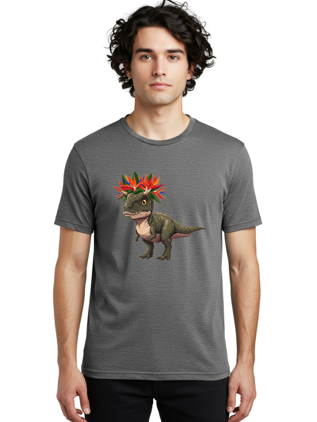 Carnotaurus-With-Flowers Men'S Graphic Tee, 100% Cotton, Comfortable Casual Summer Wear, Machine Washable, Vintage Camera, Old Camera, Antique Camera, Black Camera, Classic Photography, Photography Equipment, Nostalgic Device, Film Camera, Bal949