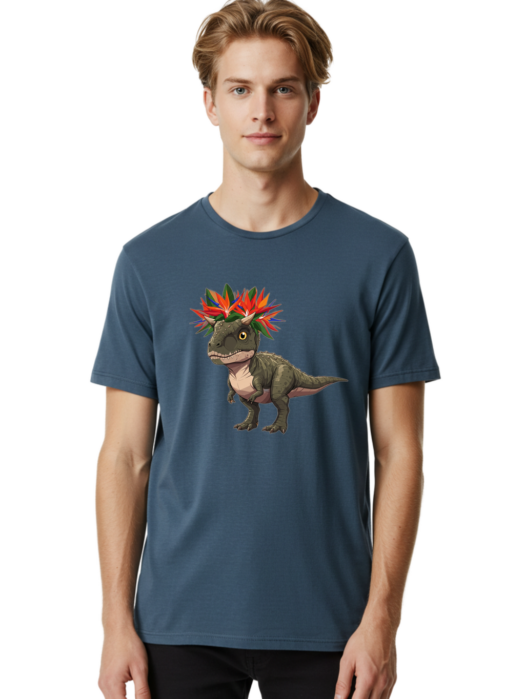 Carnotaurus-With-Flowers Men'S Graphic Tee, 100% Cotton, Comfortable Casual Summer Wear, Machine Washable, Vintage Camera, Old Camera, Antique Camera, Black Camera, Classic Photography, Photography Equipment, Nostalgic Device, Film Camera, Bal949
