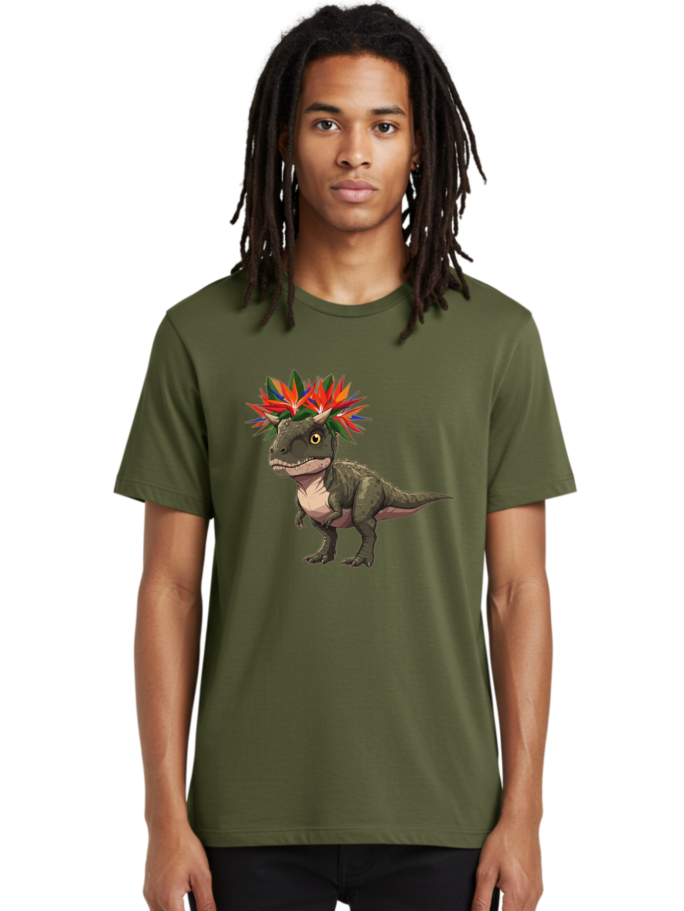 Carnotaurus-With-Flowers Men'S Graphic Tee, 100% Cotton, Comfortable Casual Summer Wear, Machine Washable, Vintage Camera, Old Camera, Antique Camera, Black Camera, Classic Photography, Photography Equipment, Nostalgic Device, Film Camera, Bal949