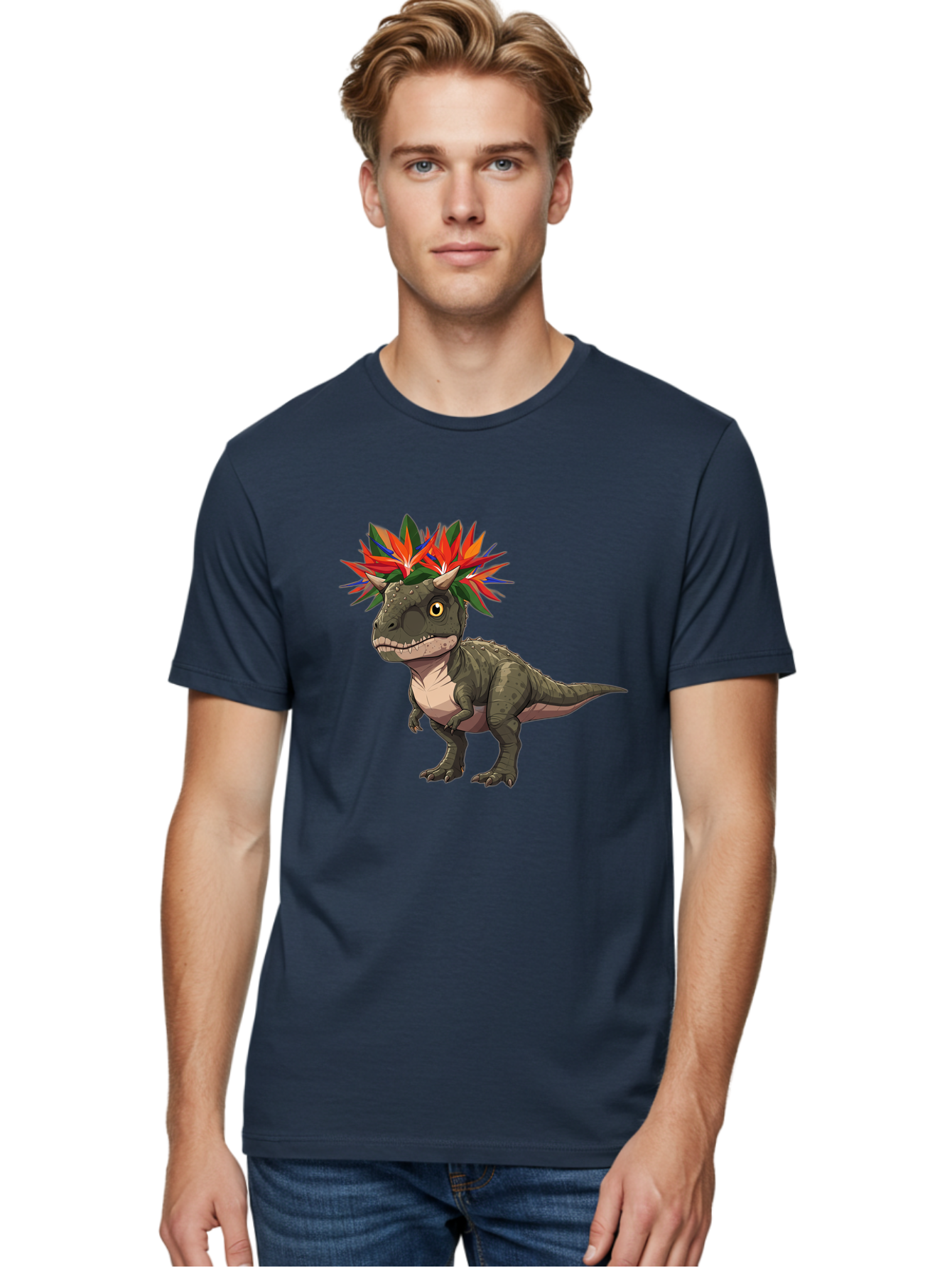 Carnotaurus-With-Flowers Men'S Graphic Tee, 100% Cotton, Comfortable Casual Summer Wear, Machine Washable, Vintage Camera, Old Camera, Antique Camera, Black Camera, Classic Photography, Photography Equipment, Nostalgic Device, Film Camera, Bal949