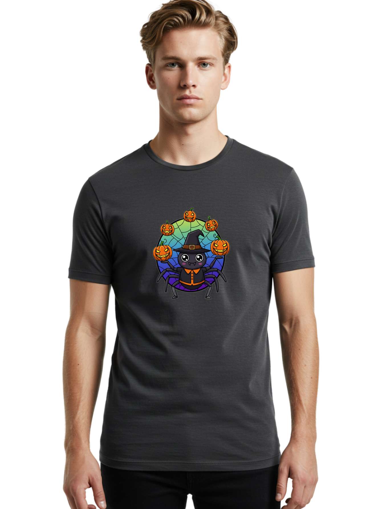 Cartoon-Spider-Wearing-Witch-Hat Men'S Graphic Tee, 100% Cotton, Comfortable Casual Summer Wear, Machine Washable, Vintage Camera, Old Camera, Antique Camera, Black Camera, Classic Photography, Photography Equipment, Nostalgic Device, Bal956