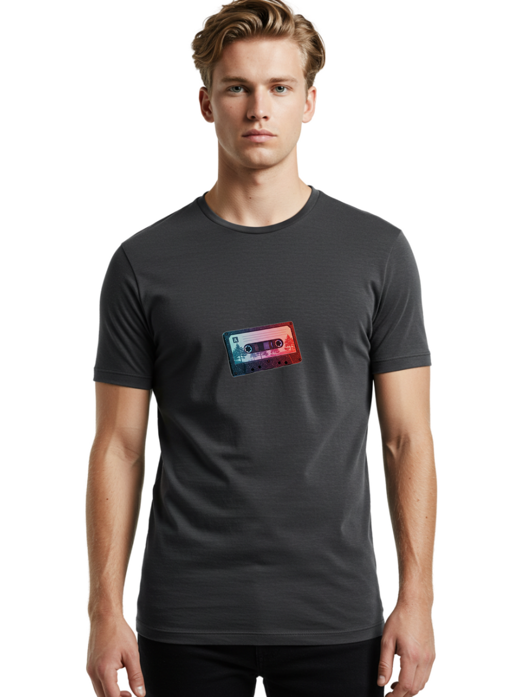 Cassette-Tape-A Men'S Graphic Tee, 100% Cotton, Comfortable Casual Summer Wear, Machine Washable, Vintage Camera, Old Camera, Antique Camera, Black Camera, Classic Photography, Photography Equipment, Nostalgic Device, Film Camera, Camera Art Bal960