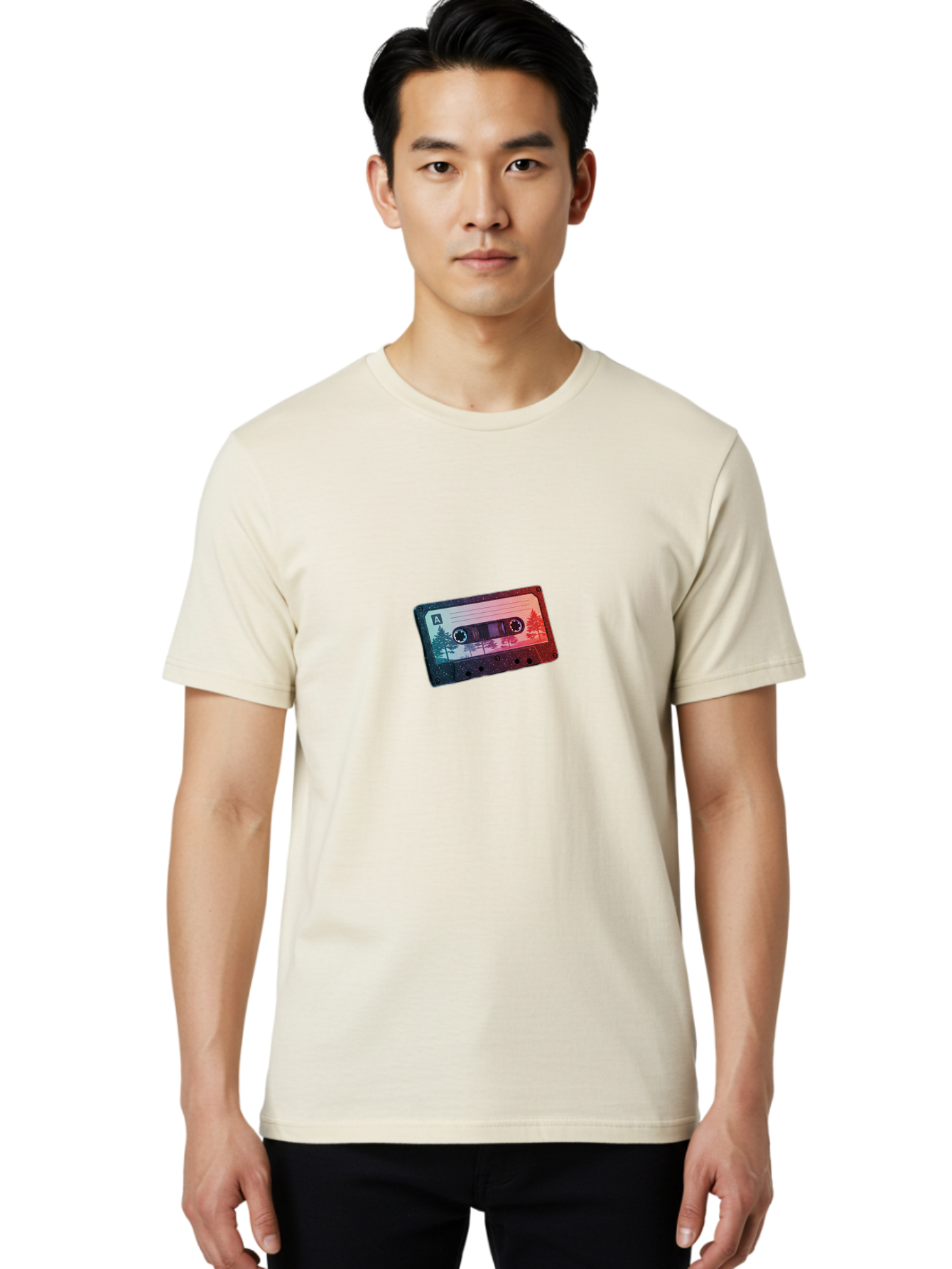 Cassette-Tape-A Men'S Graphic Tee, 100% Cotton, Comfortable Casual Summer Wear, Machine Washable, Vintage Camera, Old Camera, Antique Camera, Black Camera, Classic Photography, Photography Equipment, Nostalgic Device, Film Camera, Camera Art Bal960