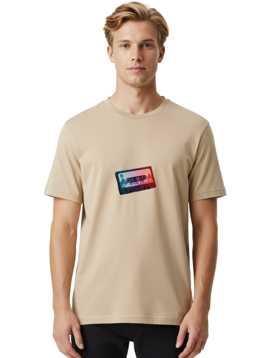Cassette-Tape-A Men'S Graphic Tee, 100% Cotton, Comfortable Casual Summer Wear, Machine Washable, Vintage Camera, Old Camera, Antique Camera, Black Camera, Classic Photography, Photography Equipment, Nostalgic Device, Film Camera, Camera Art Bal960