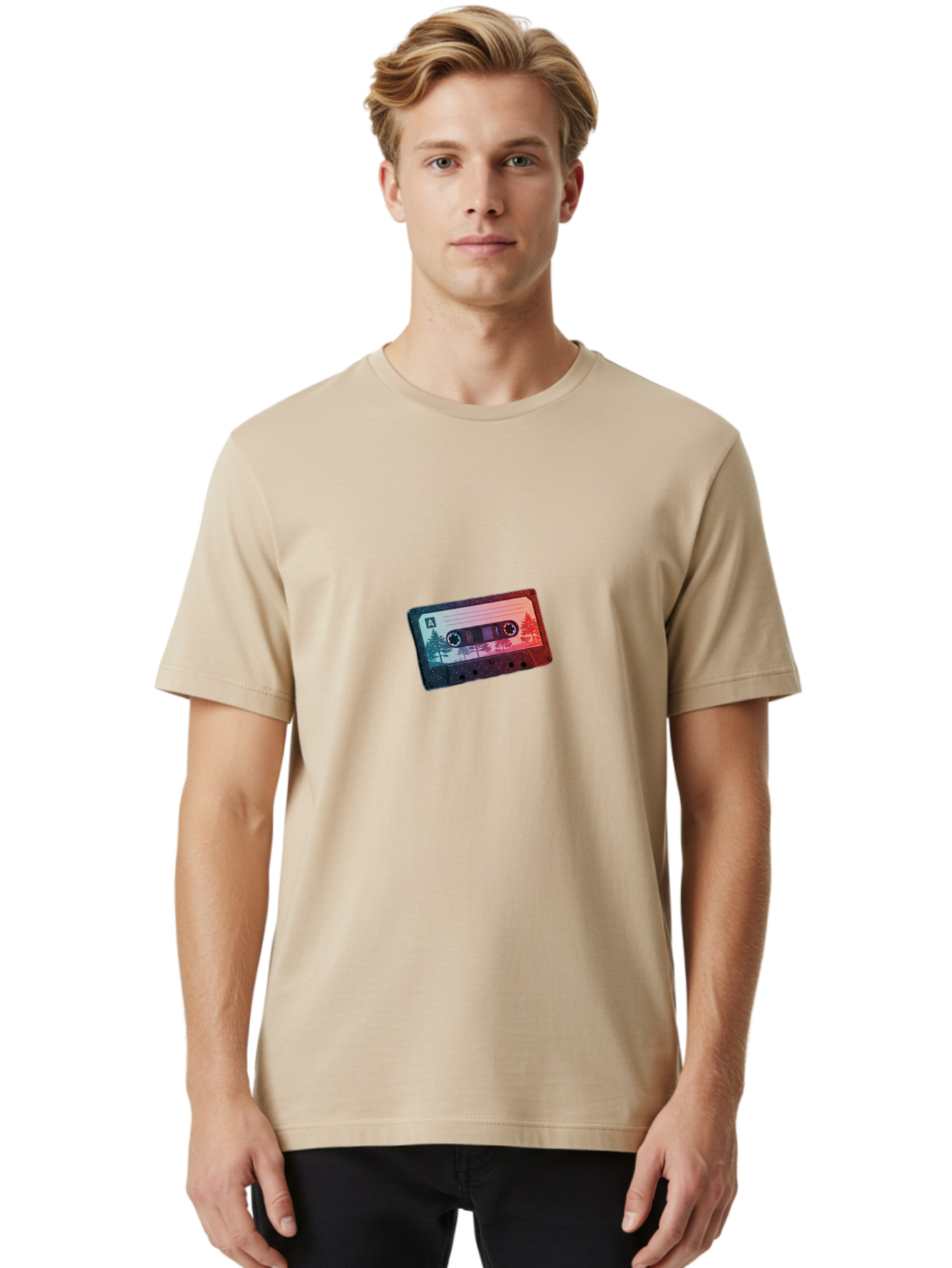 Cassette-Tape-A Men'S Graphic Tee, 100% Cotton, Comfortable Casual Summer Wear, Machine Washable, Vintage Camera, Old Camera, Antique Camera, Black Camera, Classic Photography, Photography Equipment, Nostalgic Device, Film Camera, Camera Art Bal960