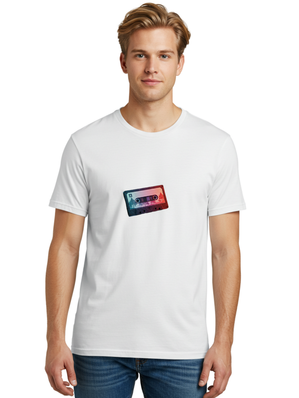 Cassette-Tape-A Men'S Graphic Tee, 100% Cotton, Comfortable Casual Summer Wear, Machine Washable, Vintage Camera, Old Camera, Antique Camera, Black Camera, Classic Photography, Photography Equipment, Nostalgic Device, Film Camera, Camera Art Bal960