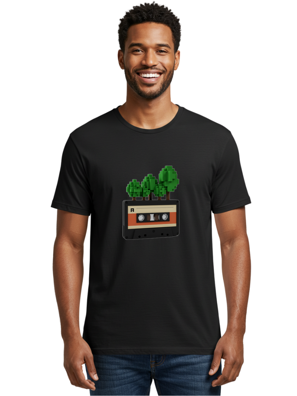 Cassette-Tape-Trees Men'S Graphic Tee, 100% Cotton, Comfortable Casual Summer Wear, Machine Washable, Vintage Camera, Old Camera, Antique Camera, Black Camera, Classic Photography, Photography Equipment, Nostalgic Device, Film Camera, Bal961