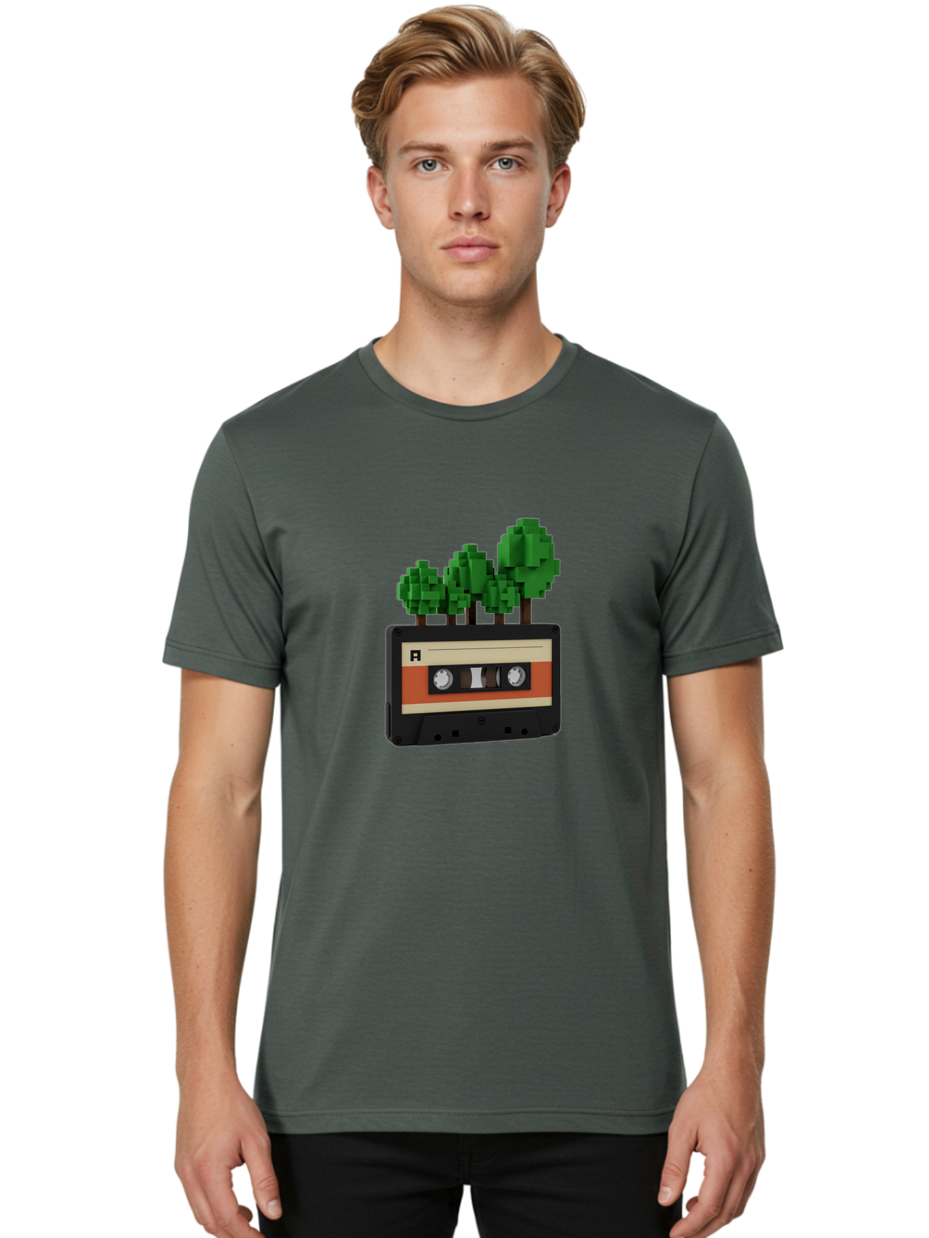 Cassette-Tape-Trees Men'S Graphic Tee, 100% Cotton, Comfortable Casual Summer Wear, Machine Washable, Vintage Camera, Old Camera, Antique Camera, Black Camera, Classic Photography, Photography Equipment, Nostalgic Device, Film Camera, Bal961