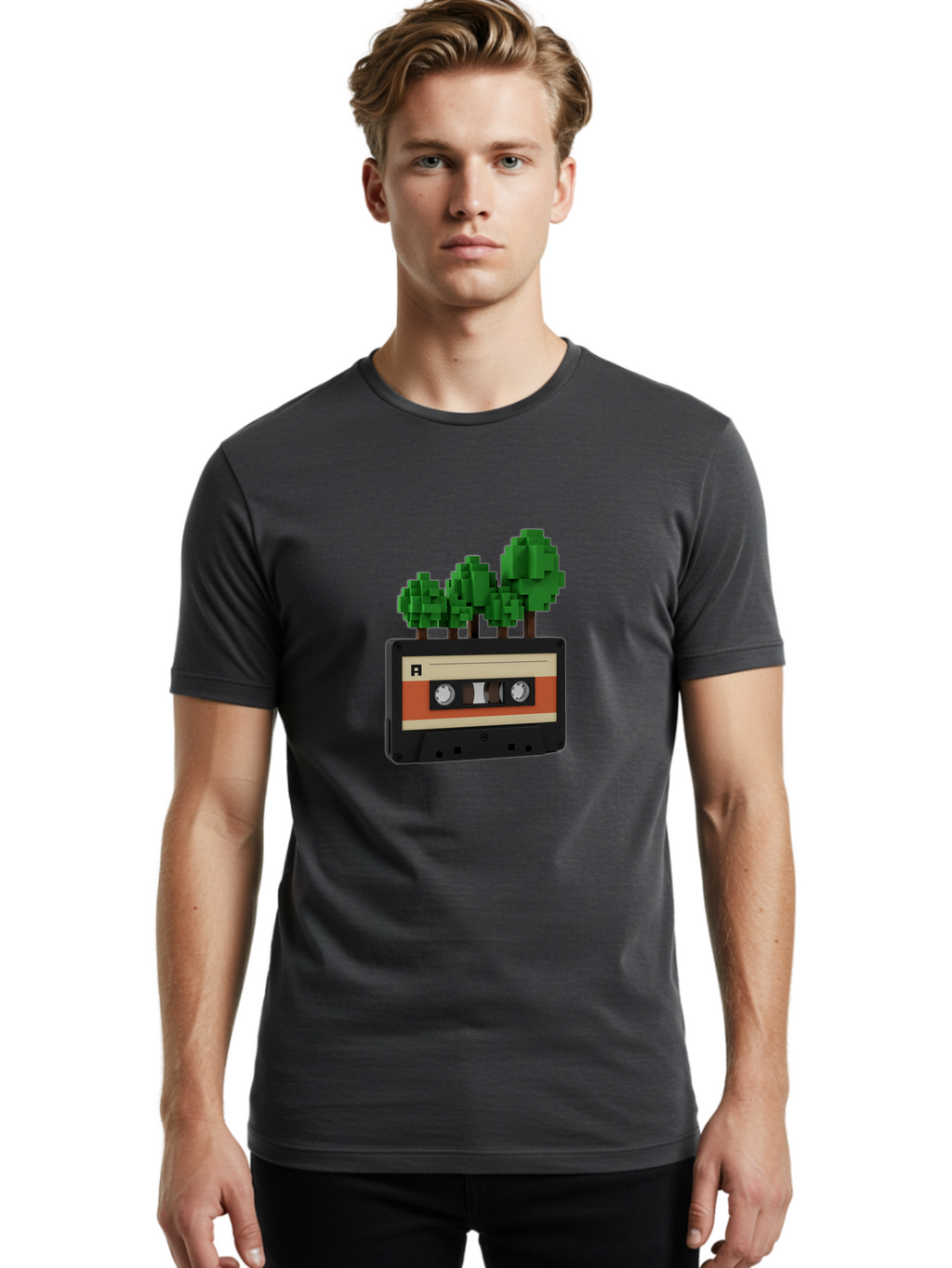 Cassette-Tape-Trees Men'S Graphic Tee, 100% Cotton, Comfortable Casual Summer Wear, Machine Washable, Vintage Camera, Old Camera, Antique Camera, Black Camera, Classic Photography, Photography Equipment, Nostalgic Device, Film Camera, Bal961