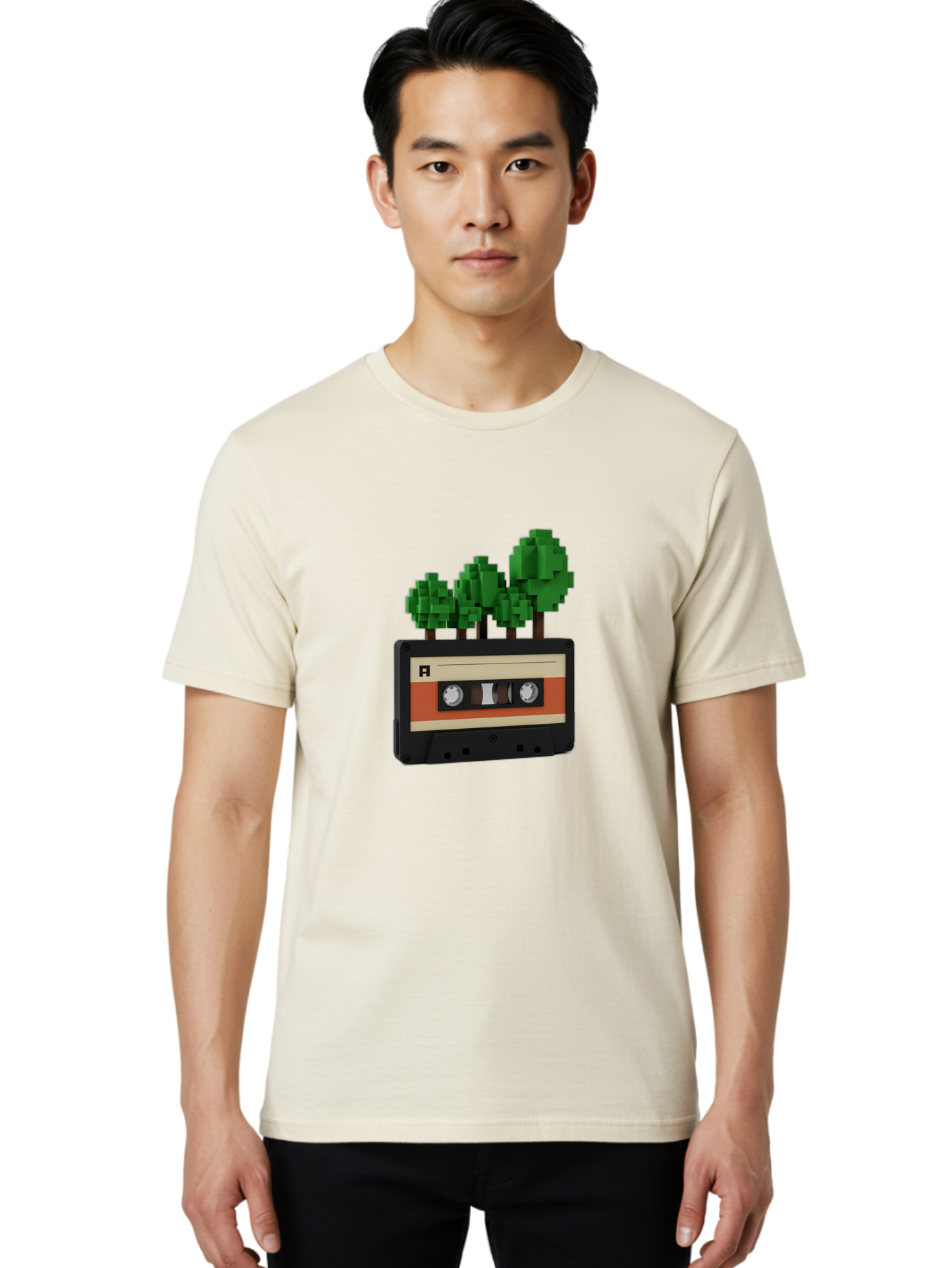Cassette-Tape-Trees Men'S Graphic Tee, 100% Cotton, Comfortable Casual Summer Wear, Machine Washable, Vintage Camera, Old Camera, Antique Camera, Black Camera, Classic Photography, Photography Equipment, Nostalgic Device, Film Camera, Bal961
