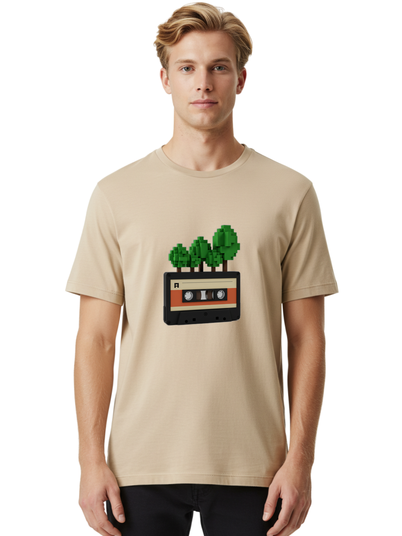 Cassette-Tape-Trees Men'S Graphic Tee, 100% Cotton, Comfortable Casual Summer Wear, Machine Washable, Vintage Camera, Old Camera, Antique Camera, Black Camera, Classic Photography, Photography Equipment, Nostalgic Device, Film Camera, Bal961