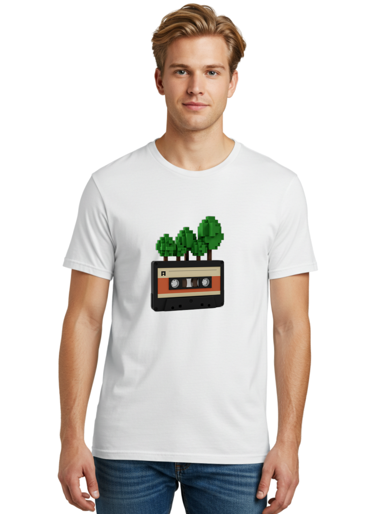Cassette-Tape-Trees Men'S Graphic Tee, 100% Cotton, Comfortable Casual Summer Wear, Machine Washable, Vintage Camera, Old Camera, Antique Camera, Black Camera, Classic Photography, Photography Equipment, Nostalgic Device, Film Camera, Bal961