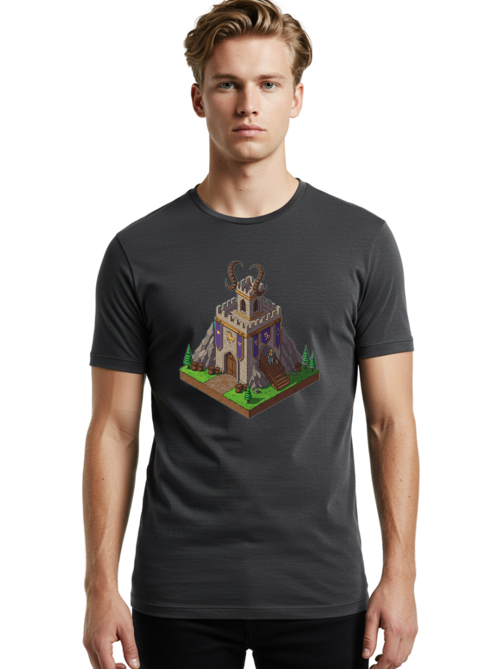 Castle-With-Ram-Horns Men'S Graphic Tee, 100% Cotton, Comfortable Casual Summer Wear, Machine Washable, Vintage Camera, Old Camera, Antique Camera, Black Camera, Classic Photography, Photography Equipment, Nostalgic Device, Film Camera, Bal963