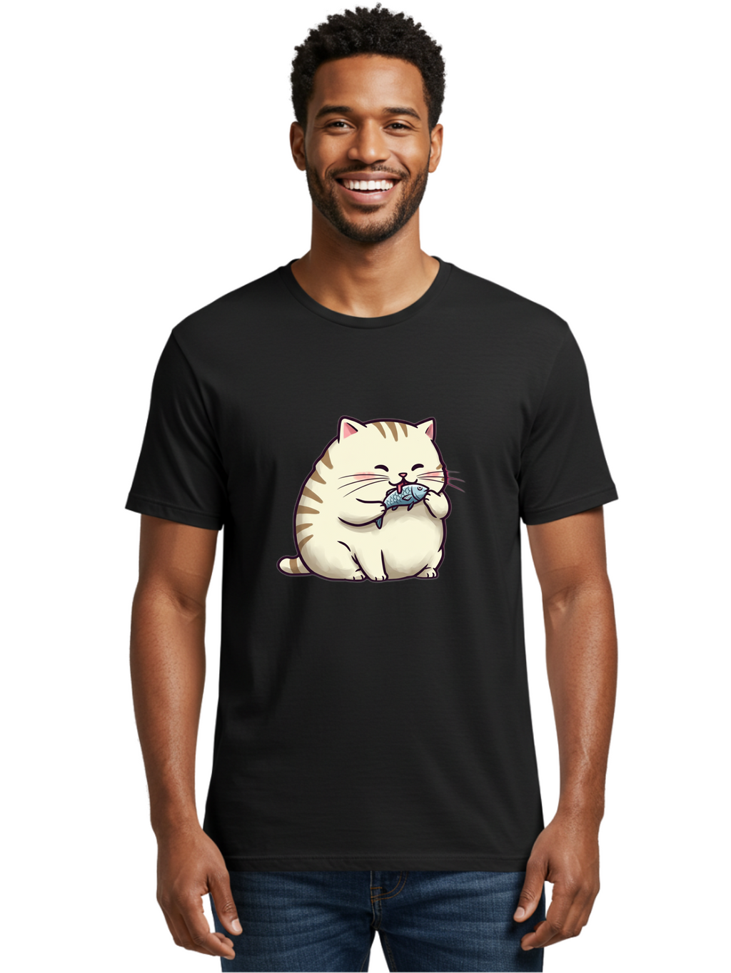 Cat-Eating-Fish-2 Men'S Graphic Tee, 100% Cotton, Comfortable Casual Summer Wear, Machine Washable, Vintage Camera, Old Camera, Antique Camera, Black Camera, Classic Photography, Photography Equipment, Nostalgic Device, Film Camera, Camera Art Bal968
