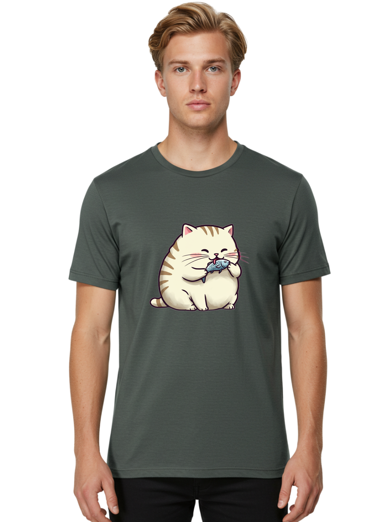 Cat-Eating-Fish-2 Men'S Graphic Tee, 100% Cotton, Comfortable Casual Summer Wear, Machine Washable, Vintage Camera, Old Camera, Antique Camera, Black Camera, Classic Photography, Photography Equipment, Nostalgic Device, Film Camera, Camera Art Bal968