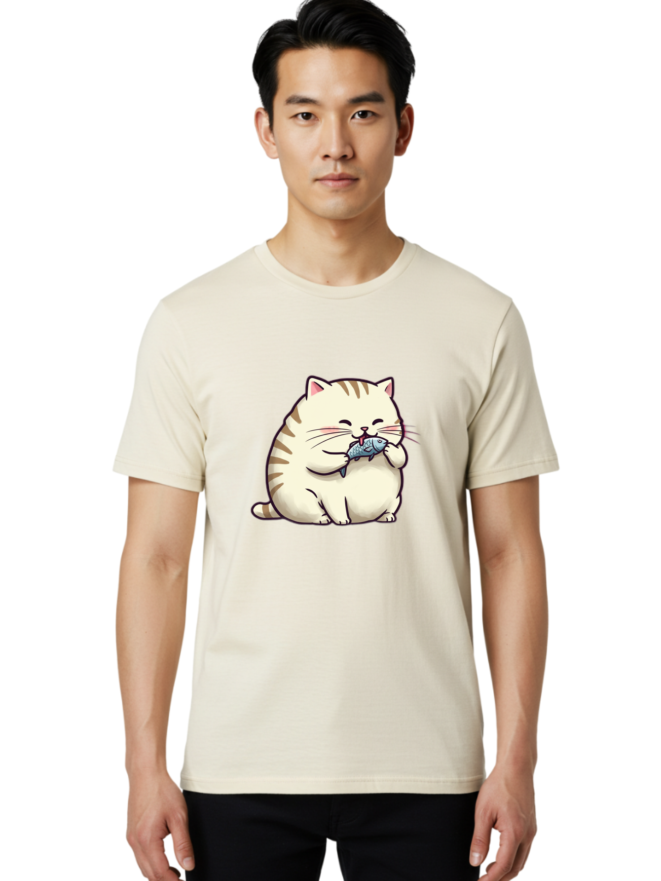 Cat-Eating-Fish-2 Men'S Graphic Tee, 100% Cotton, Comfortable Casual Summer Wear, Machine Washable, Vintage Camera, Old Camera, Antique Camera, Black Camera, Classic Photography, Photography Equipment, Nostalgic Device, Film Camera, Camera Art Bal968