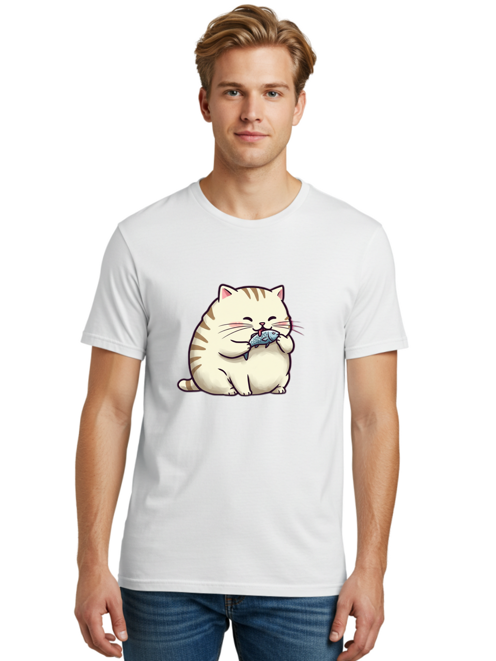 Cat-Eating-Fish-2 Men'S Graphic Tee, 100% Cotton, Comfortable Casual Summer Wear, Machine Washable, Vintage Camera, Old Camera, Antique Camera, Black Camera, Classic Photography, Photography Equipment, Nostalgic Device, Film Camera, Camera Art Bal968