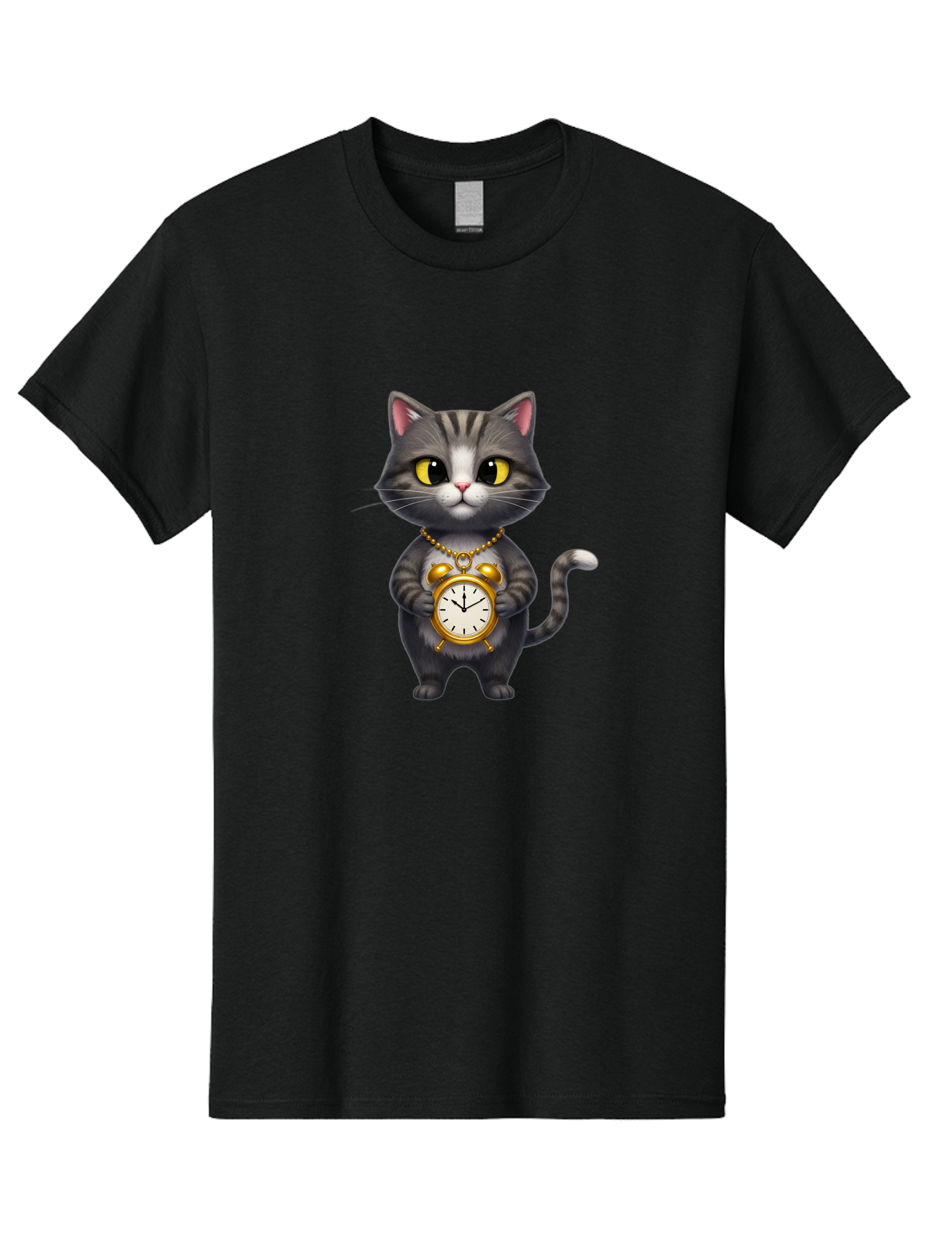 Cat-Holding-Clock Men'S Graphic Tee, 100% Cotton, Comfortable Casual Summer Wear, Machine Washable, Vintage Camera, Old Camera, Antique Camera, Black Camera, Classic Photography, Photography Equipment, Nostalgic Device, Film Camera, Camera Art Bal971
