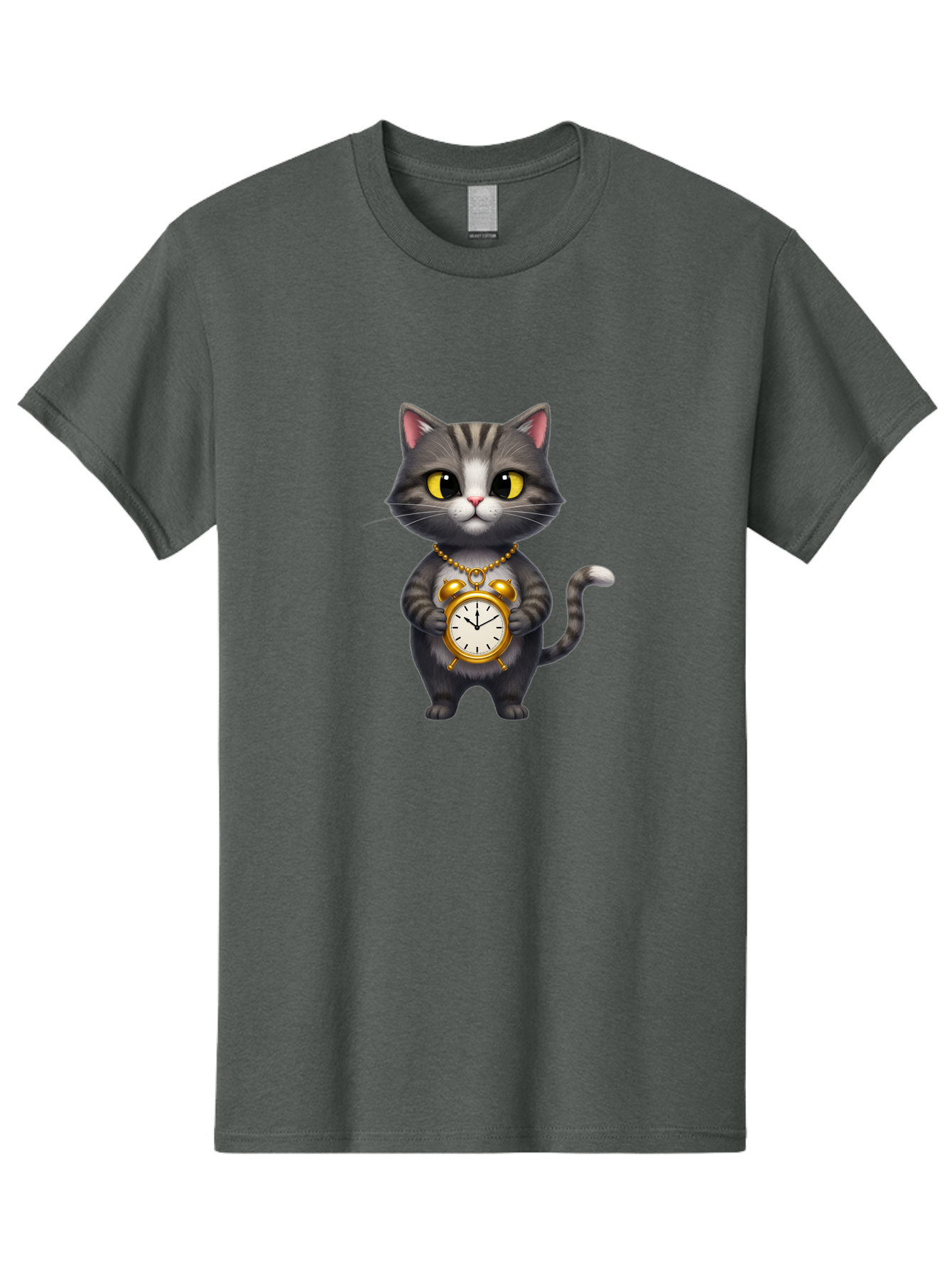 Cat-Holding-Clock Men'S Graphic Tee, 100% Cotton, Comfortable Casual Summer Wear, Machine Washable, Vintage Camera, Old Camera, Antique Camera, Black Camera, Classic Photography, Photography Equipment, Nostalgic Device, Film Camera, Camera Art Bal971