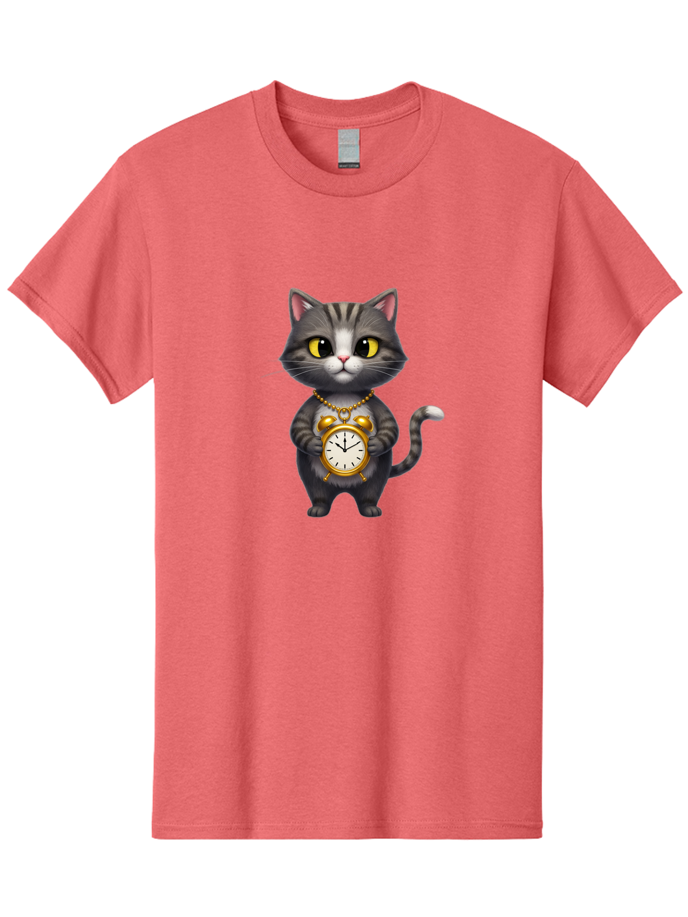 Cat-Holding-Clock Men'S Graphic Tee, 100% Cotton, Comfortable Casual Summer Wear, Machine Washable, Vintage Camera, Old Camera, Antique Camera, Black Camera, Classic Photography, Photography Equipment, Nostalgic Device, Film Camera, Camera Art Bal971